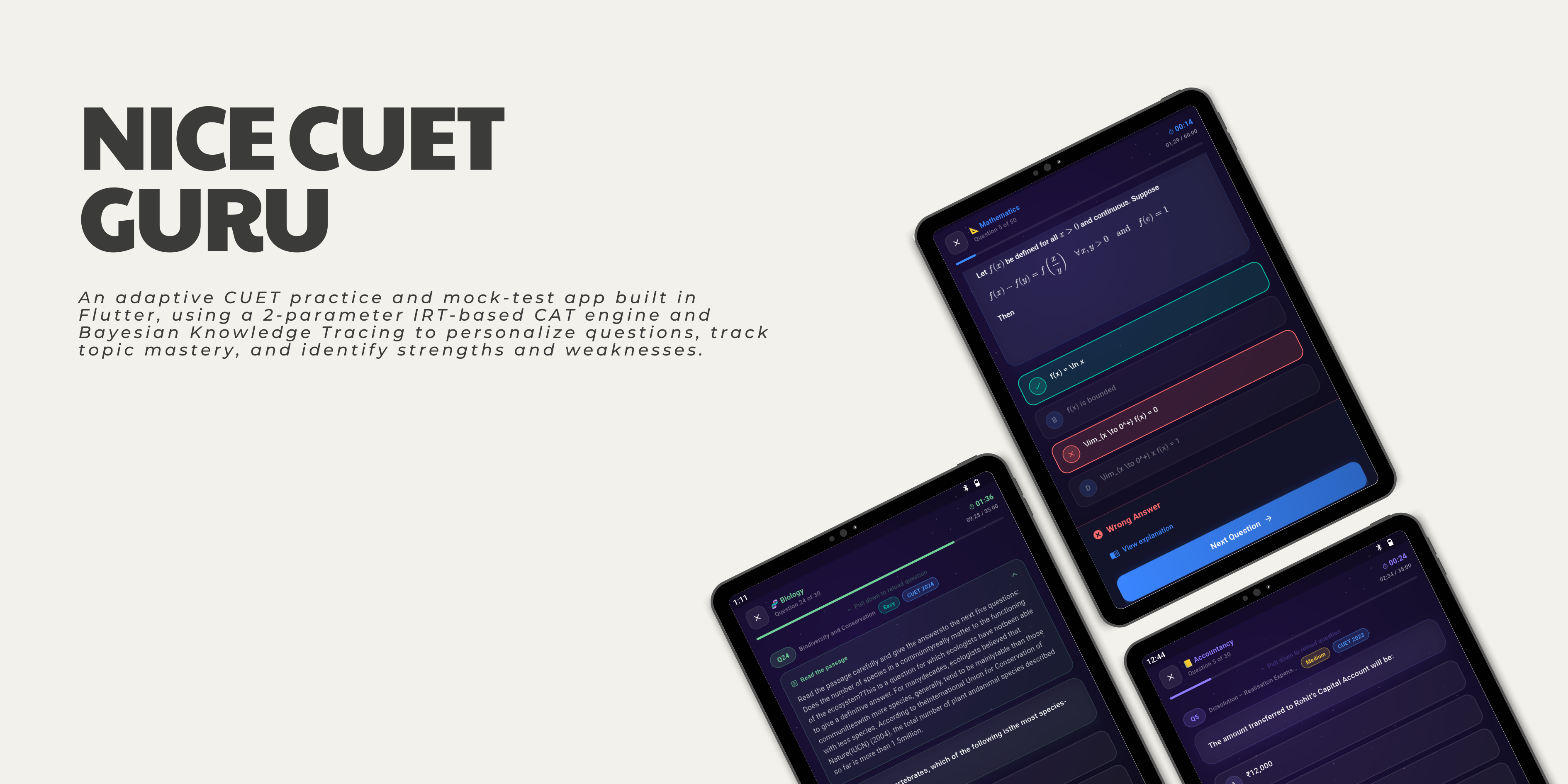 Nice CUET-Guru app — subject mastery progress and question bank