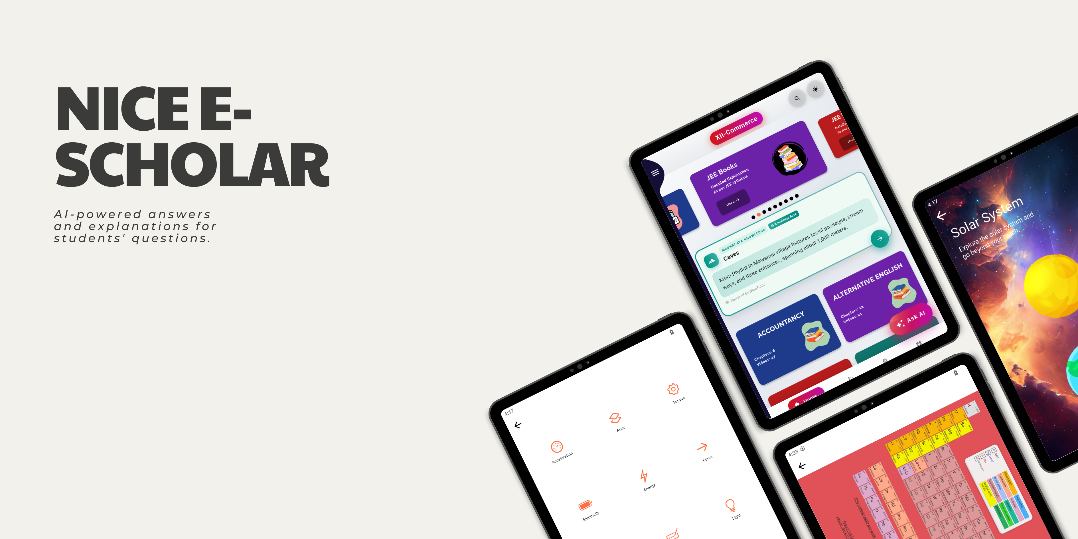 Nice e-Scholar app — student dashboard and study materials